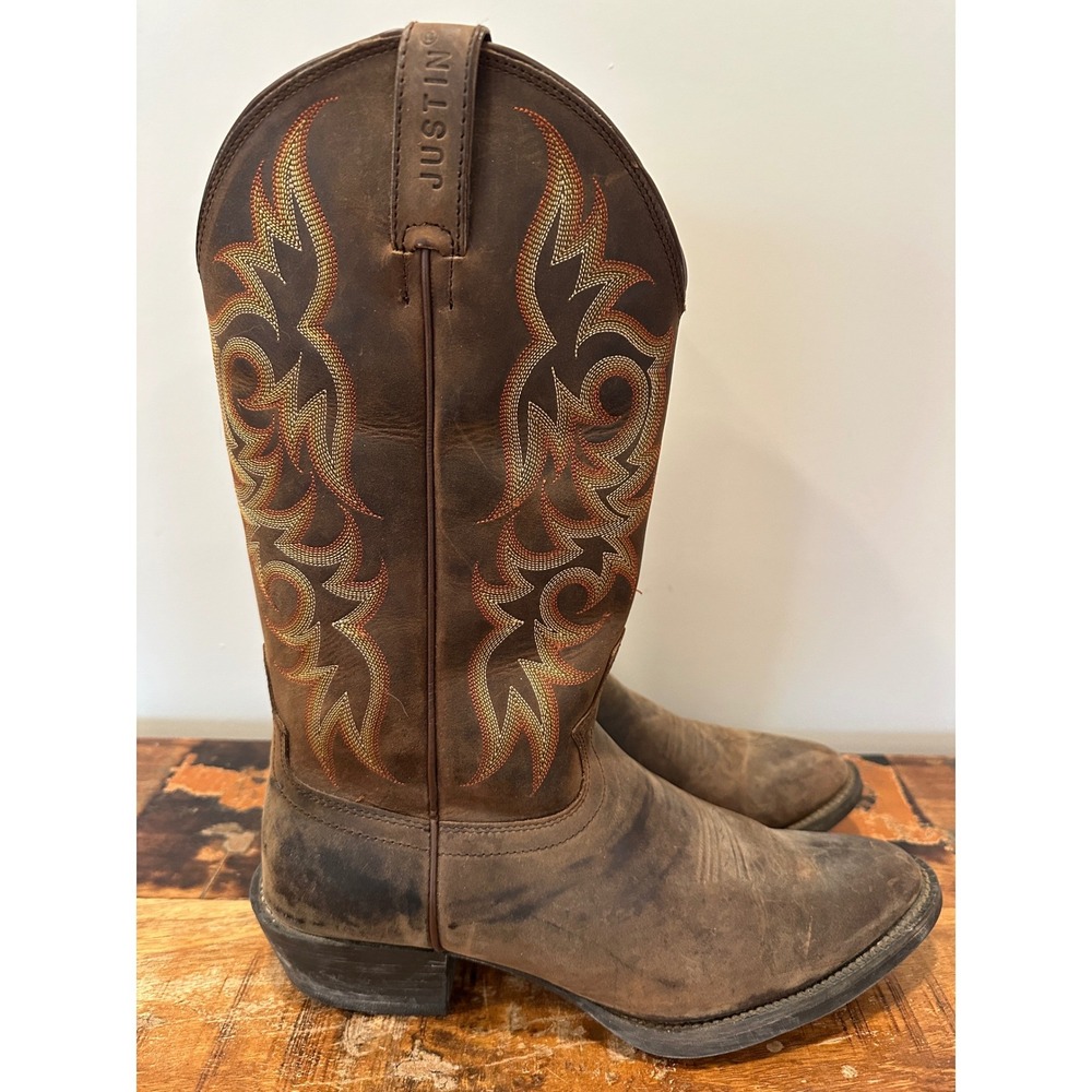 Justin Stampede Cowboy Boots Mens Sz 10 D Brown Leather Western Sorrel Apache